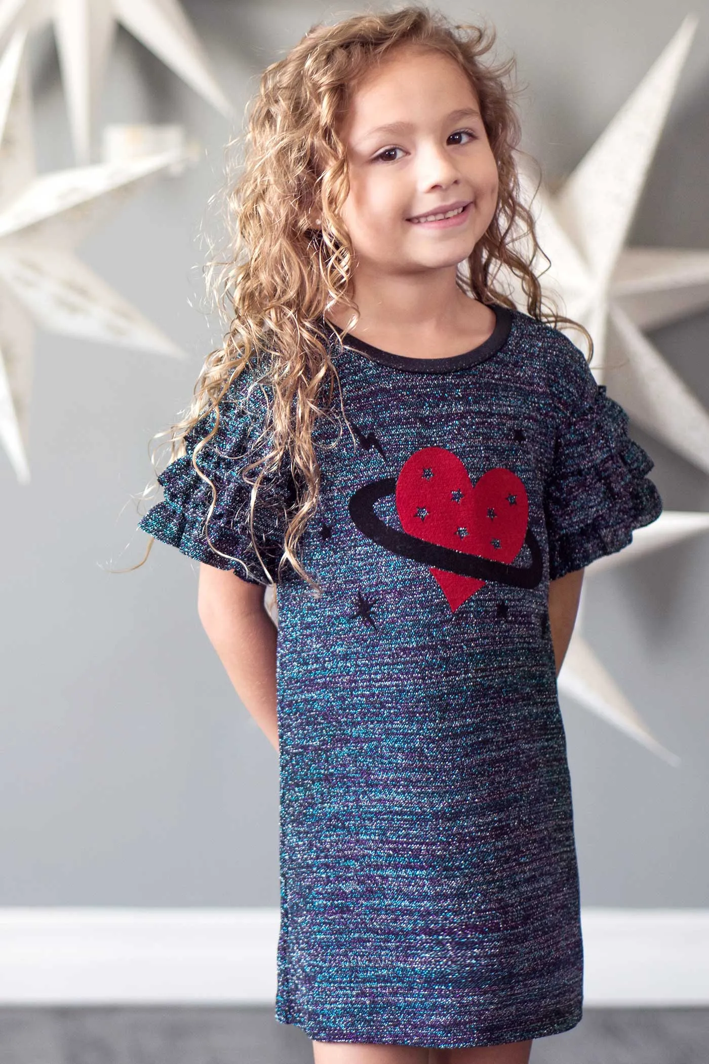 Girls Heart Planet Glittery Knit Dress