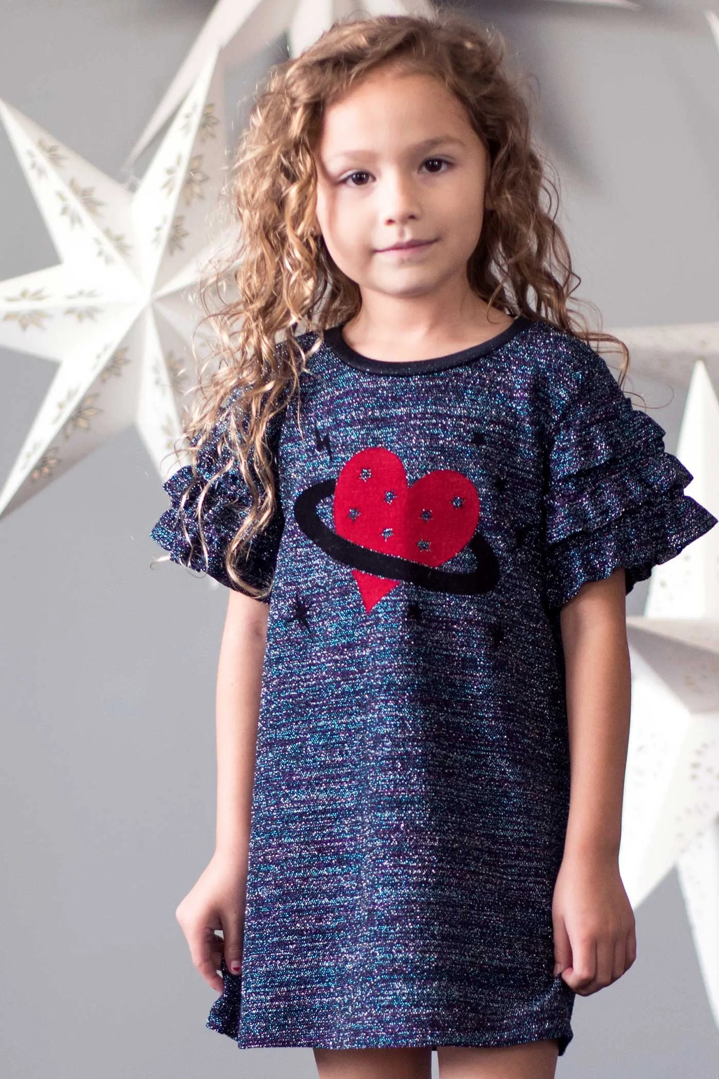 Girls Heart Planet Glittery Knit Dress