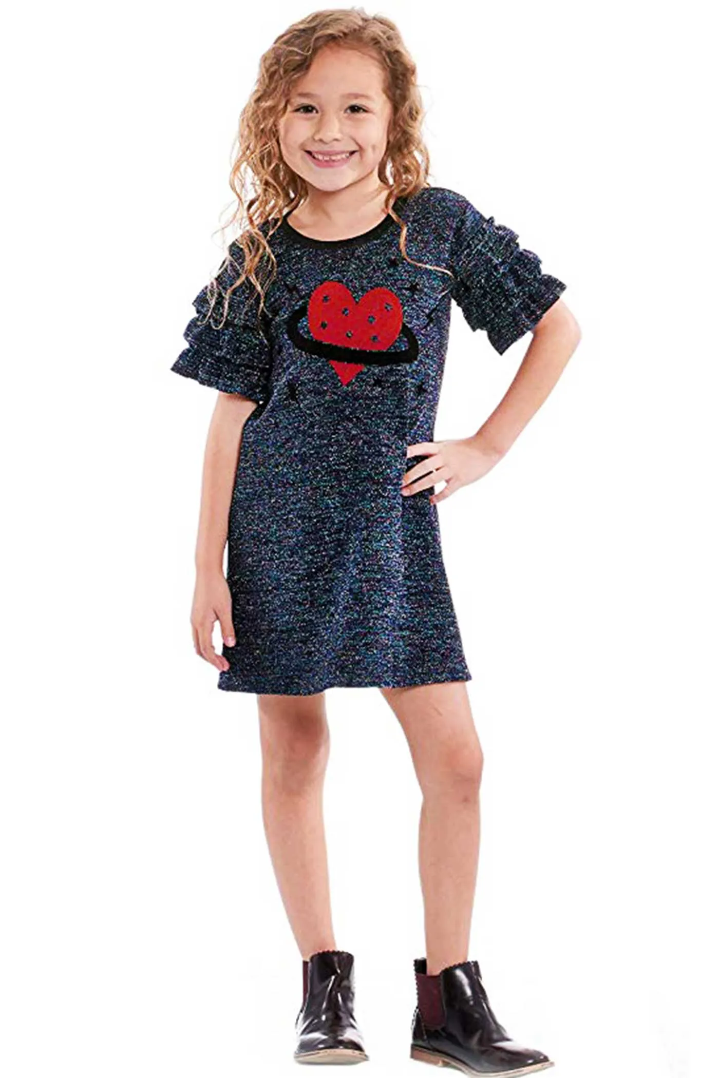 Girls Heart Planet Glittery Knit Dress