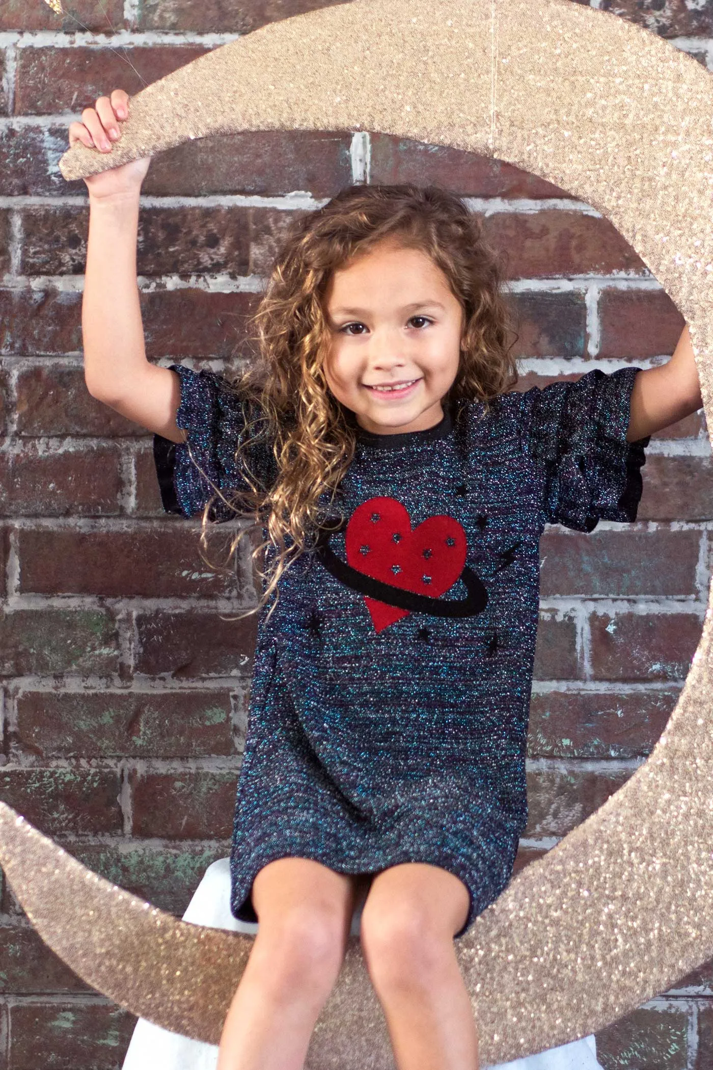 Girls Heart Planet Glittery Knit Dress