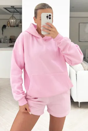 glamify baby pink essential hoodie short set