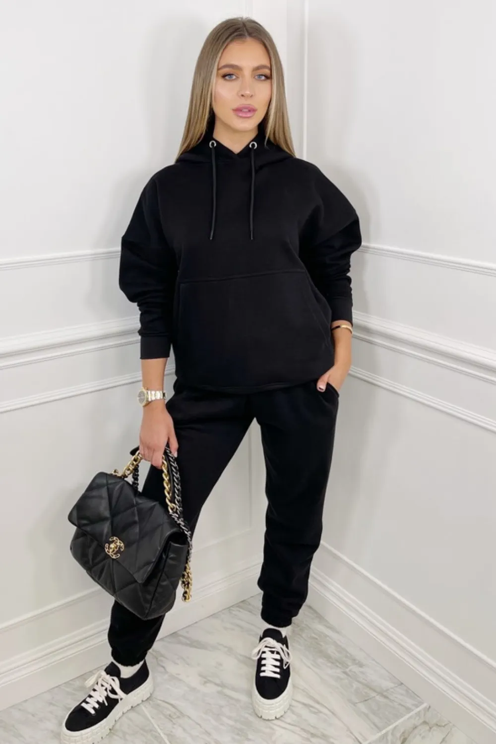 Glamify Black essential hooded loungewear set