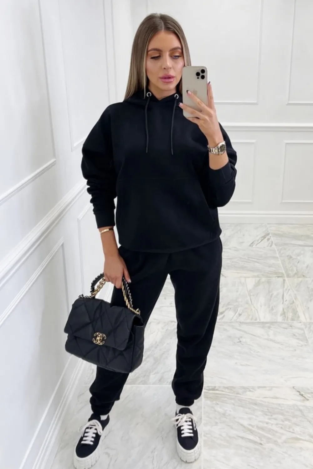 Glamify Black essential hooded loungewear set