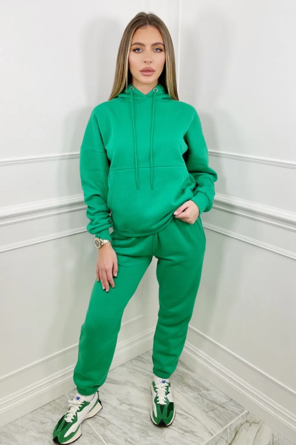 Glamify bottle green essential hooded loungewear set