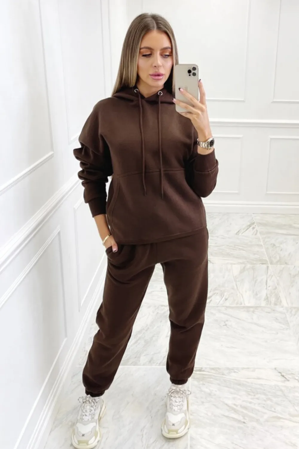 Glamify Brown essential hooded loungewear set