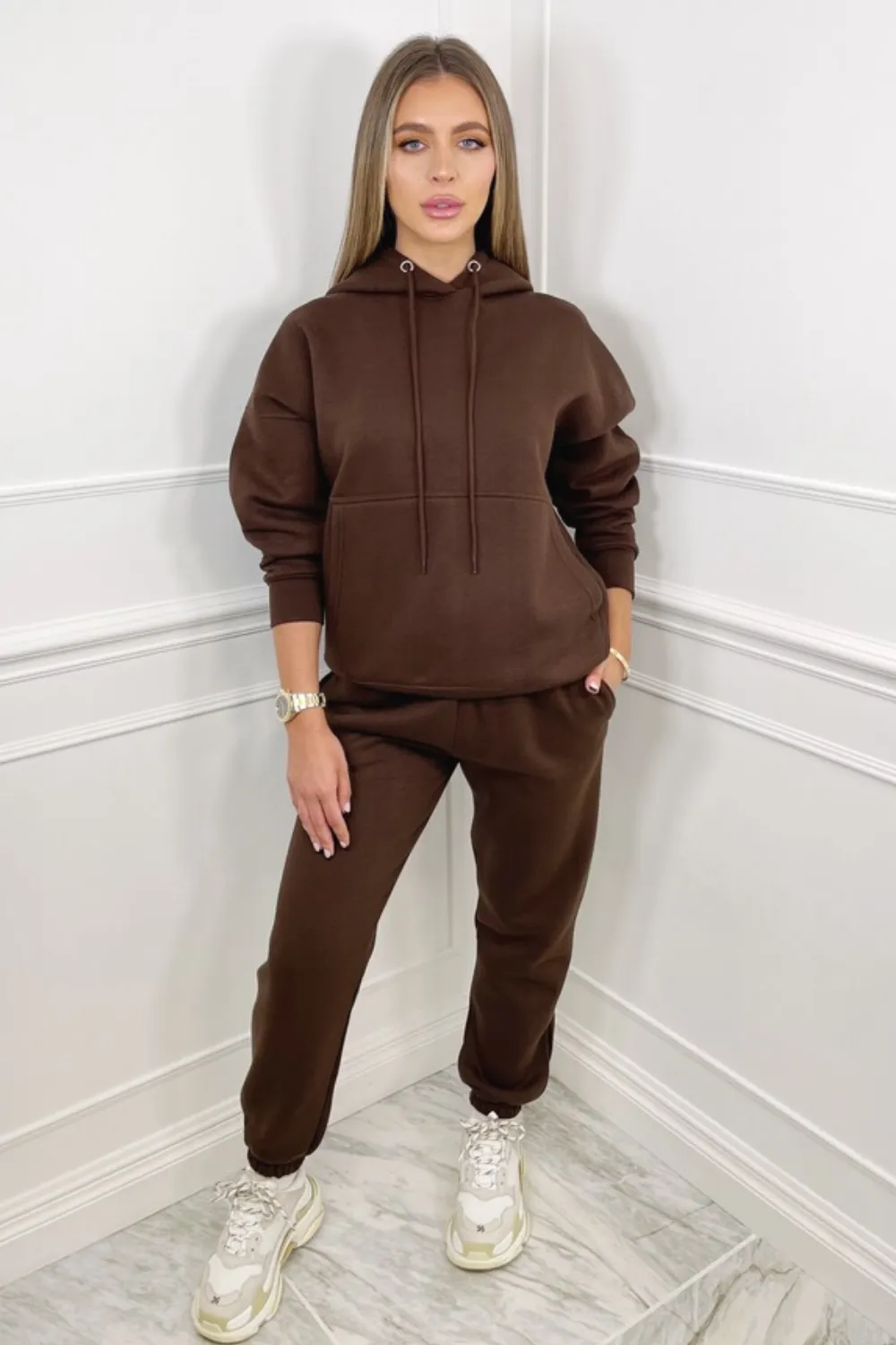 Glamify Brown essential hooded loungewear set