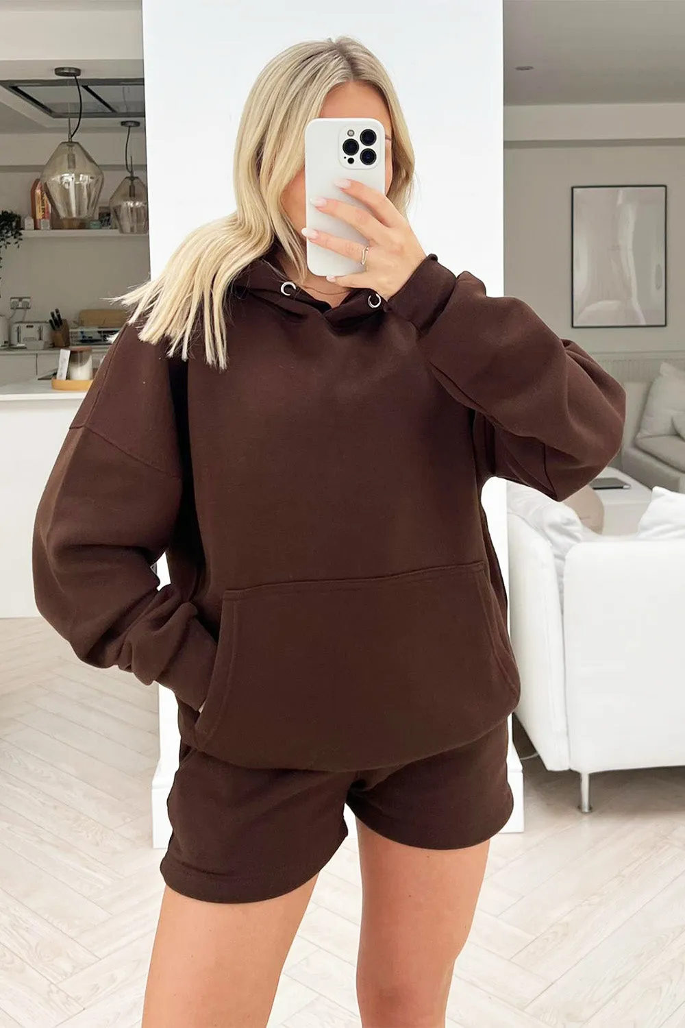 glamify chocolate essential hoodie short set