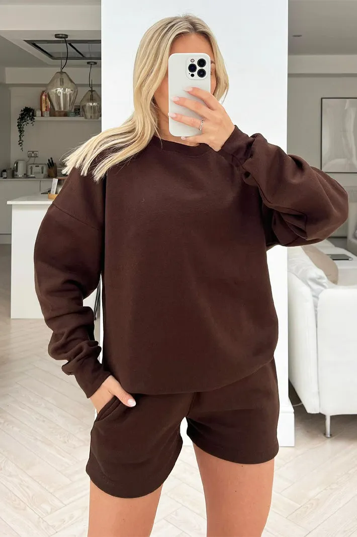 glamify chocolate essential sweater short set