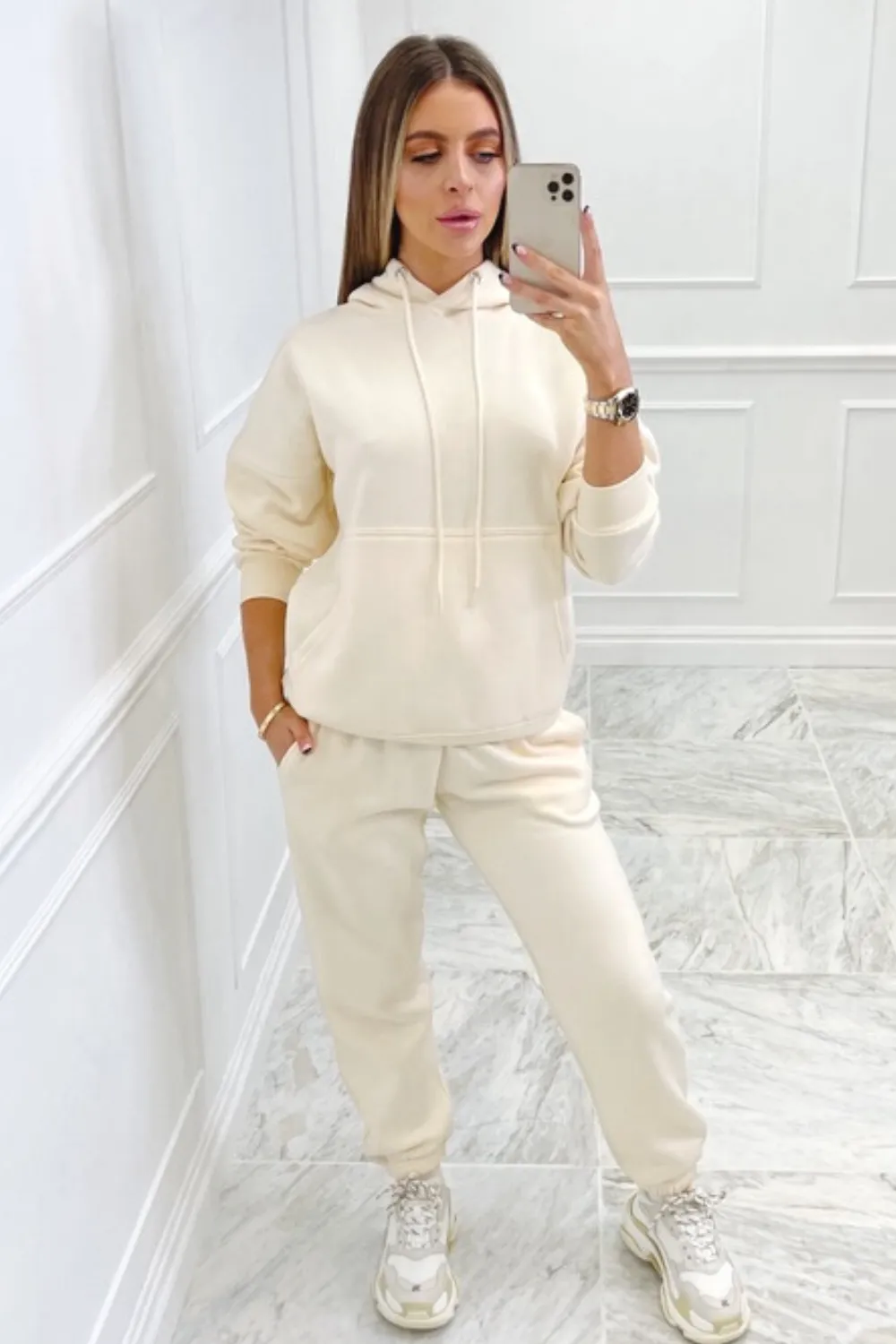 Glamify ecru essential hooded loungewear set