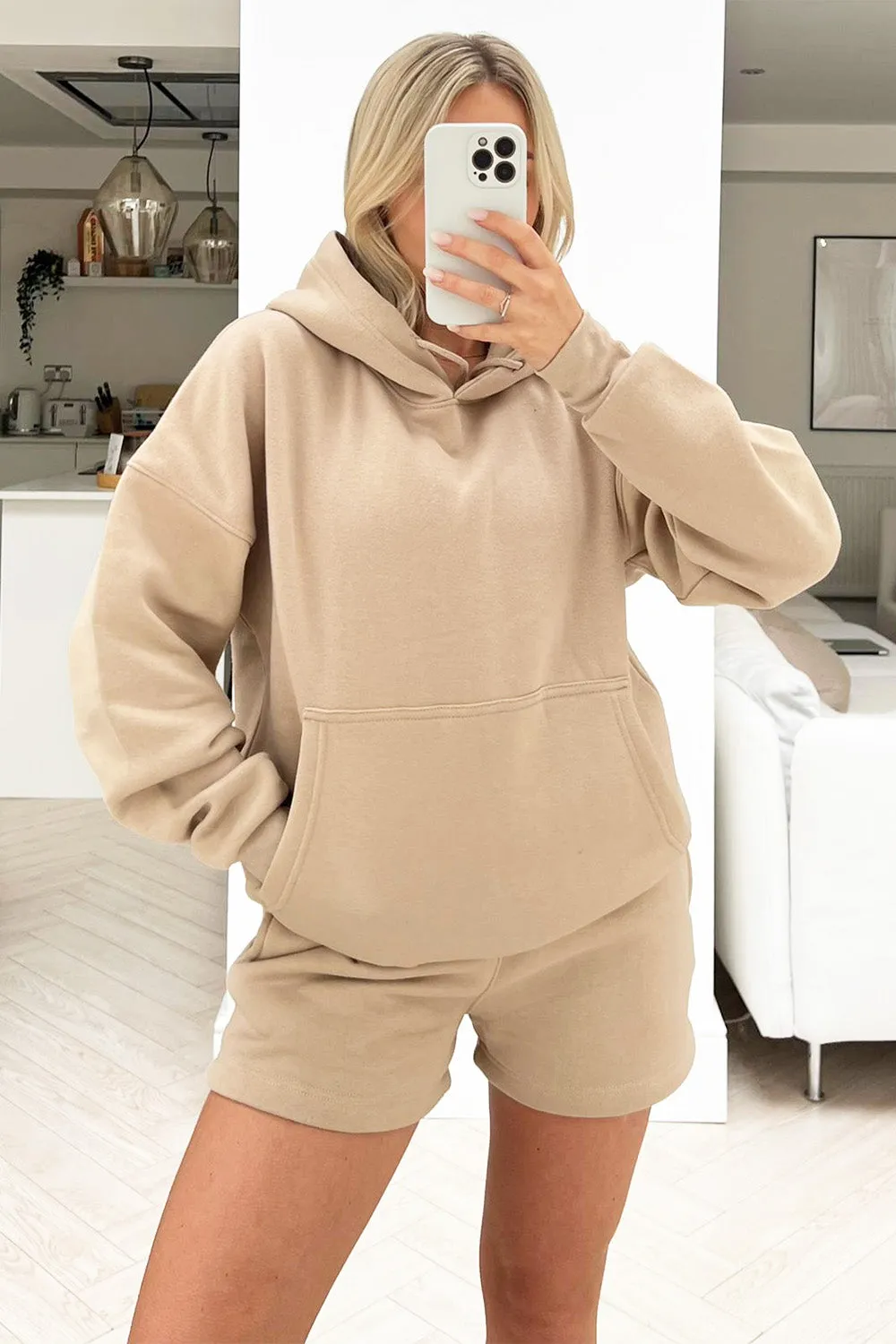 glamify essential stone hoodie short set