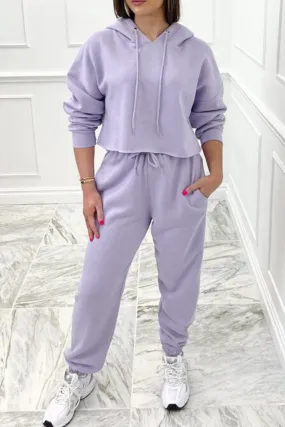 glamify essentials lilac hooded cropped jogger loungewear set