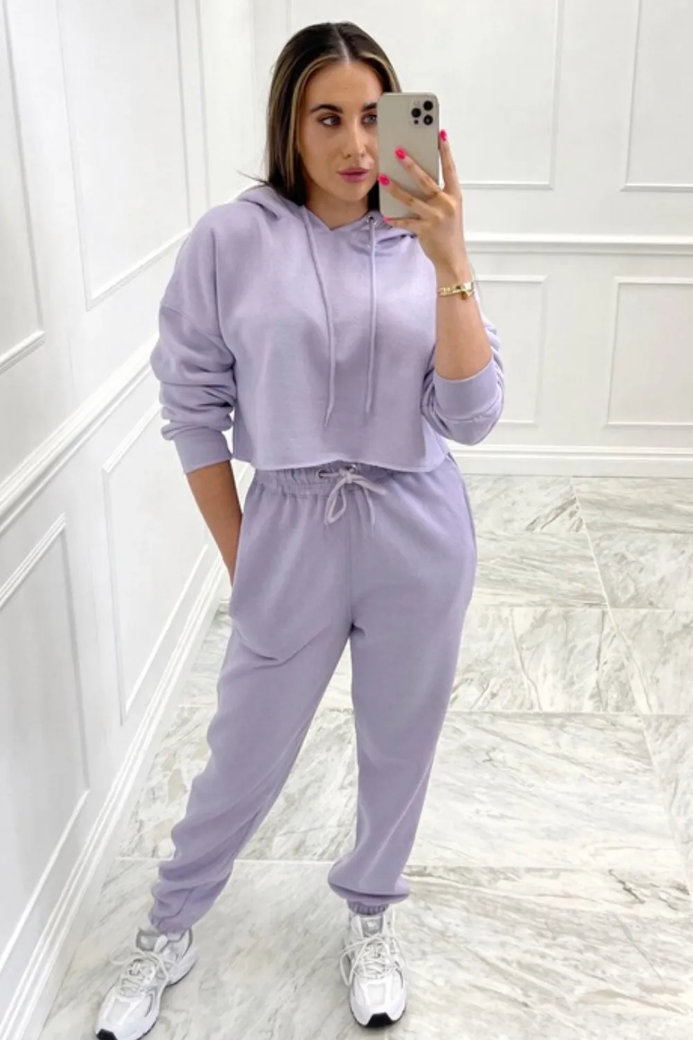 glamify essentials lilac hooded cropped jogger loungewear set