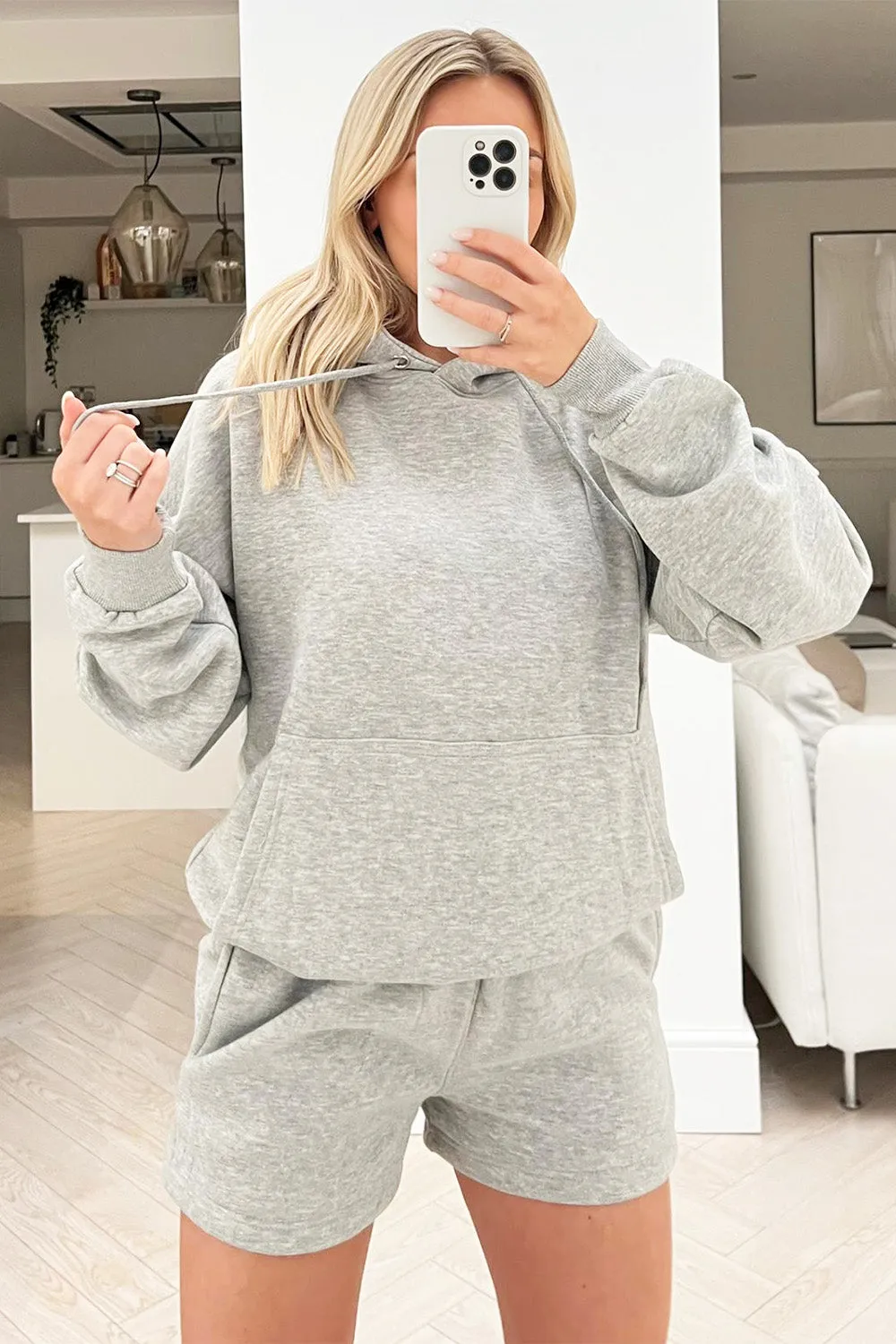 glamify grey essential hoodie short set