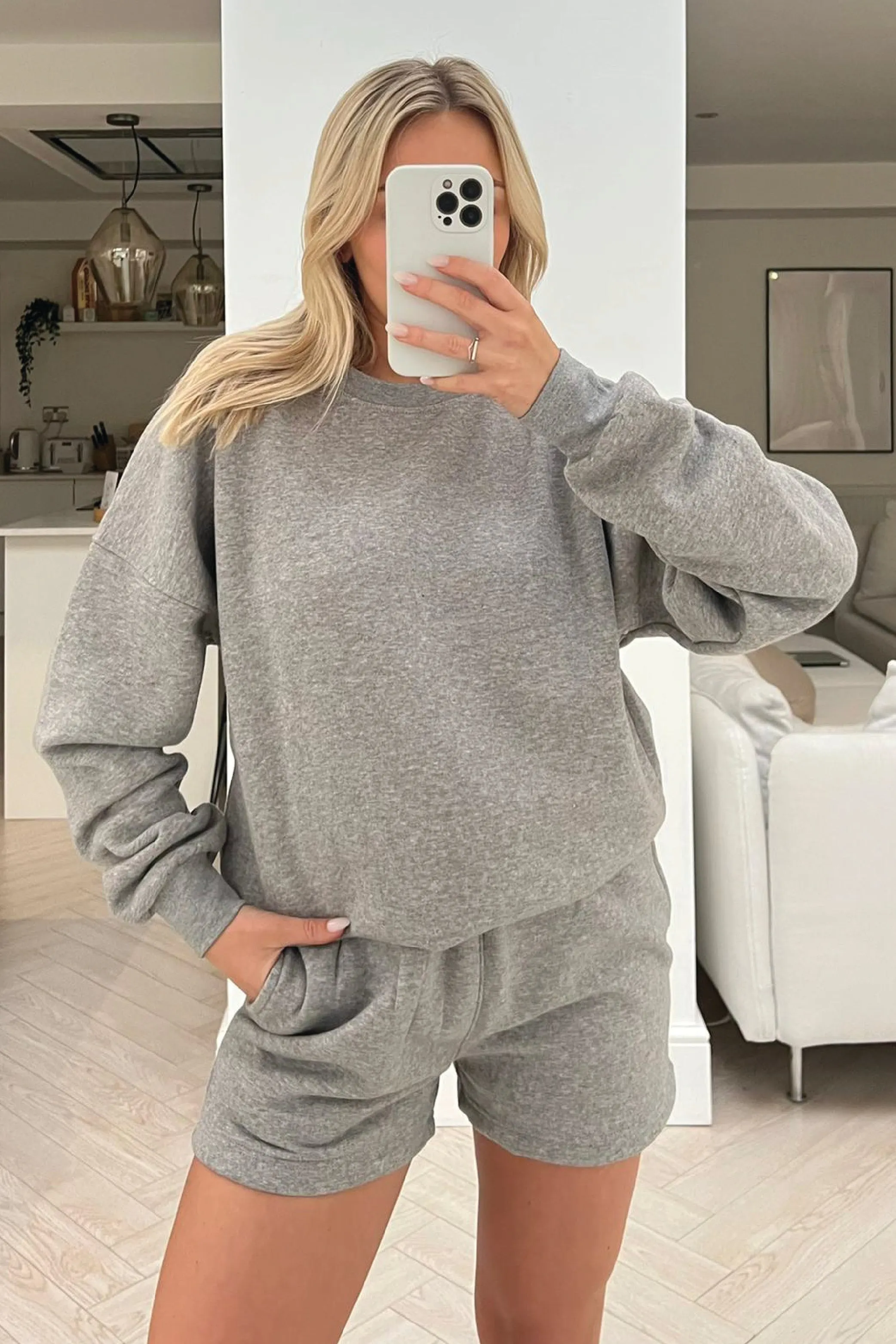 glamify grey essential sweater short set