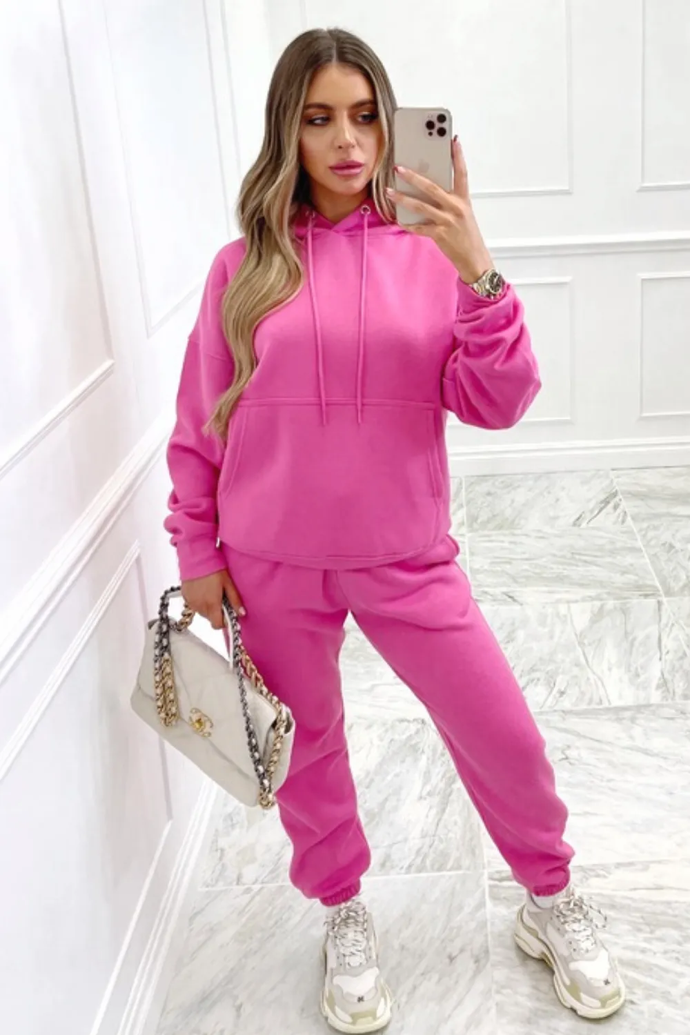 Glamify Hot Pink essential hooded loungewear set