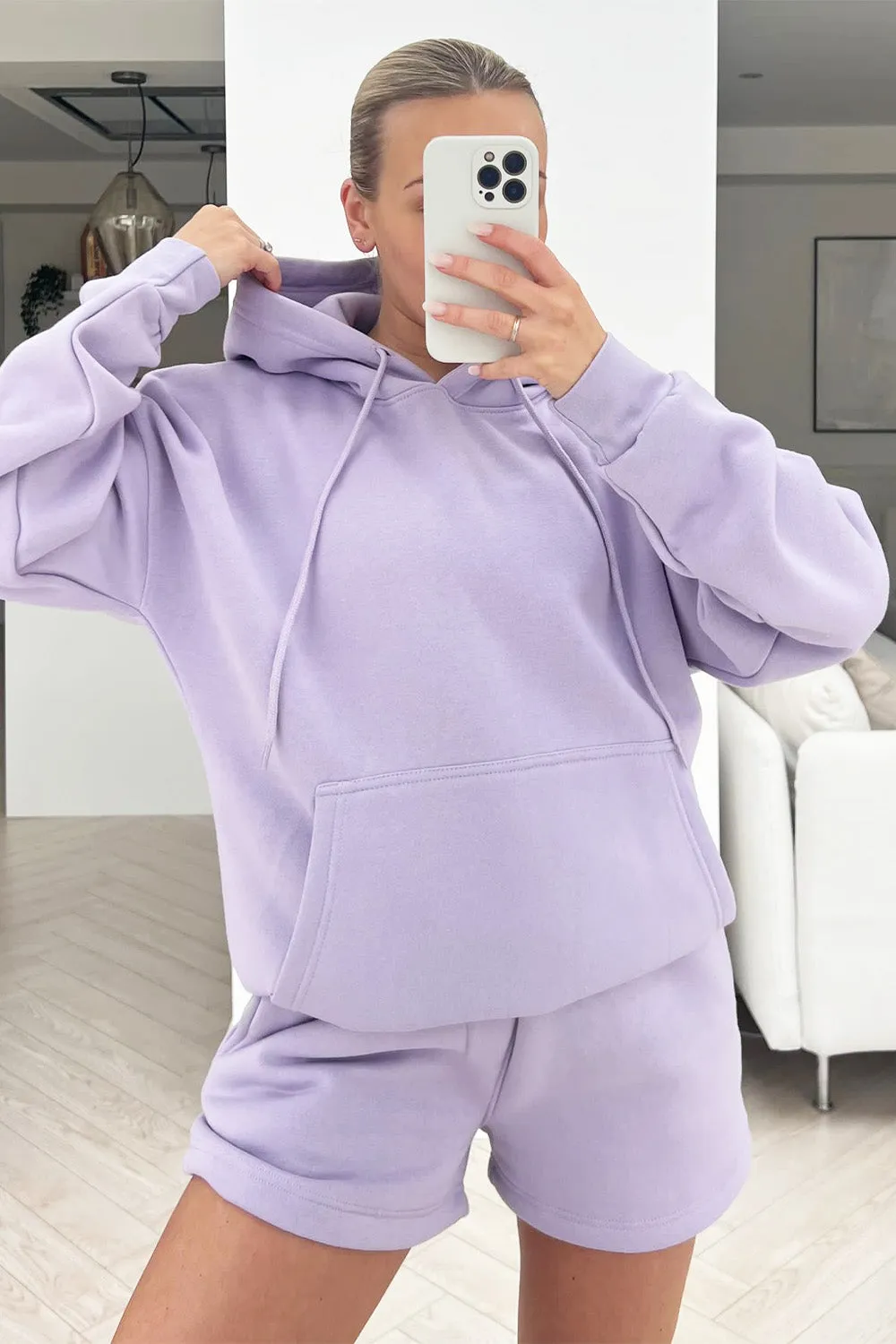 glamify Lilac essential hoodie short set