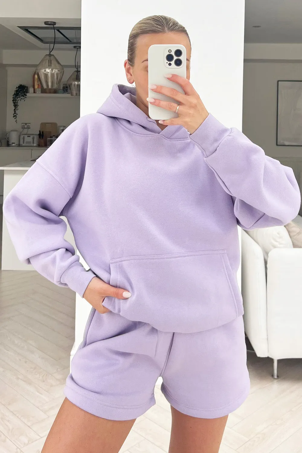 glamify Lilac essential hoodie short set