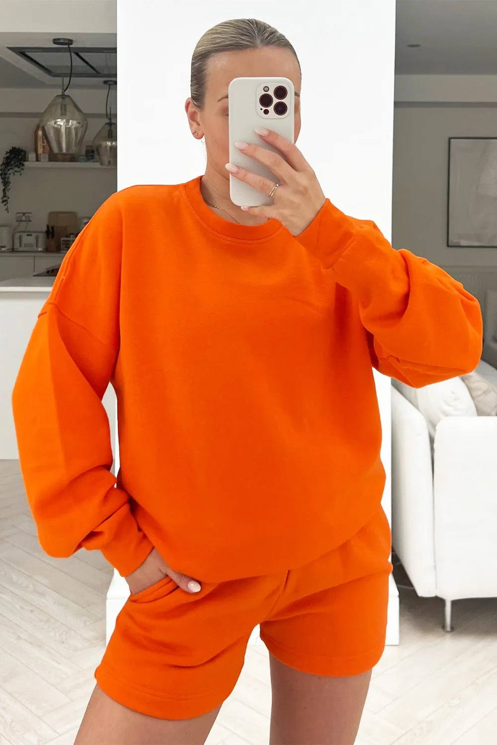 glamify orange essential sweater short set