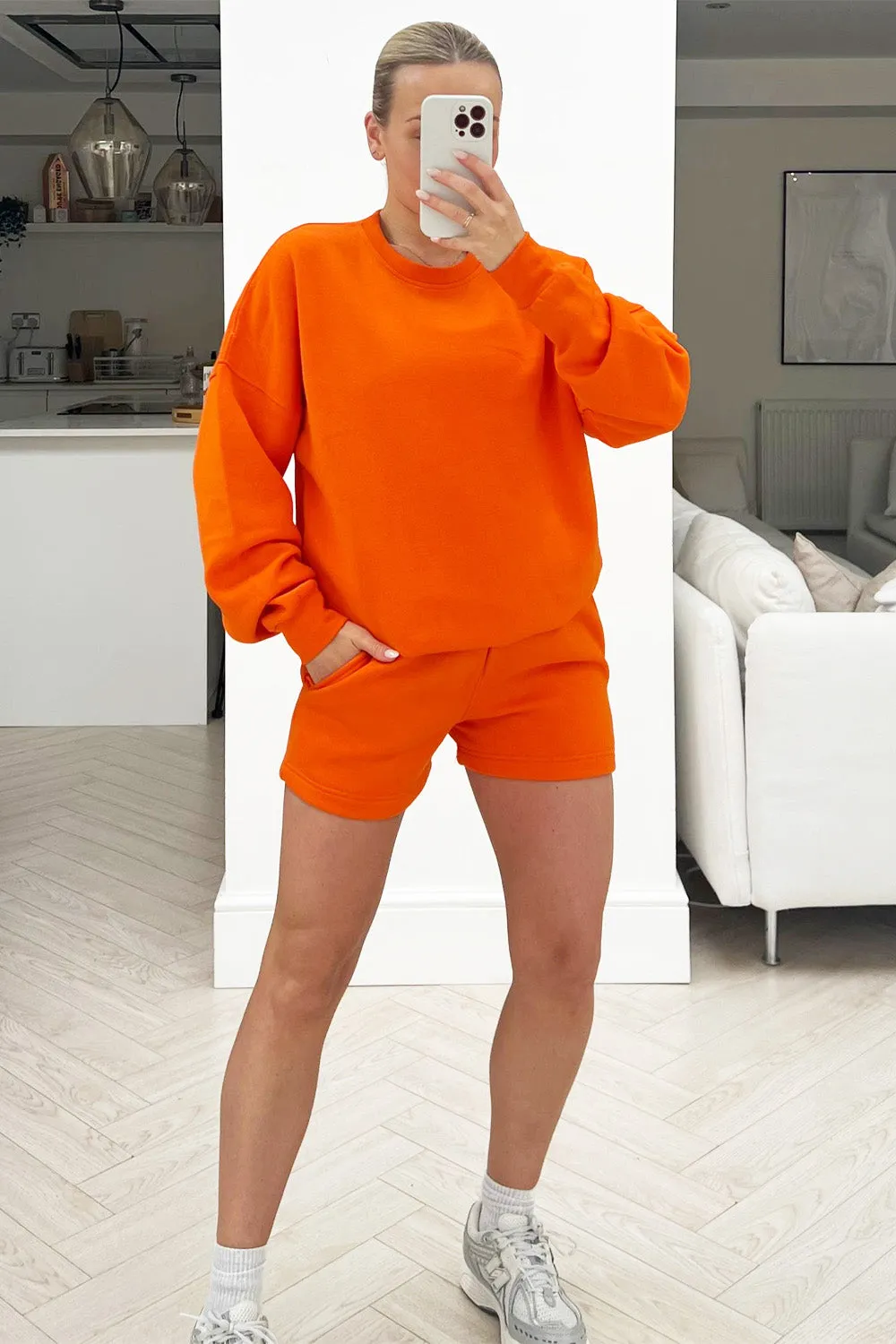 glamify orange essential sweater short set