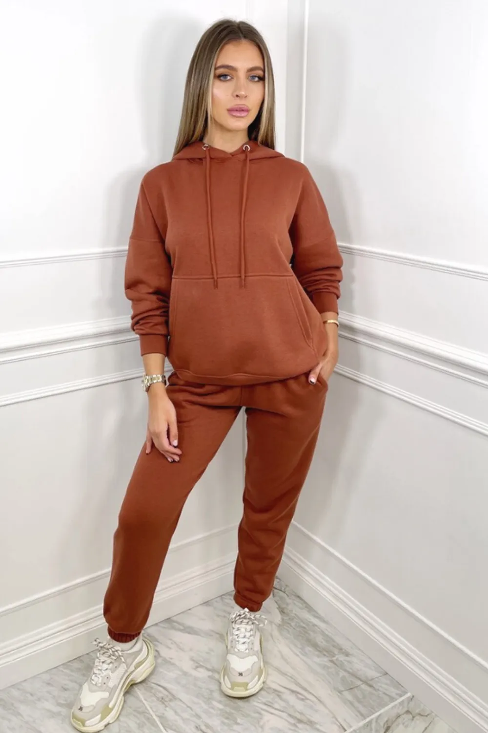 Glamify Rust essential hooded loungewear set