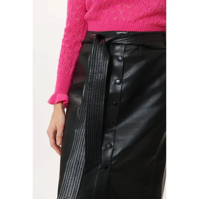 Églantine Midi vegan Leather Skirt - black