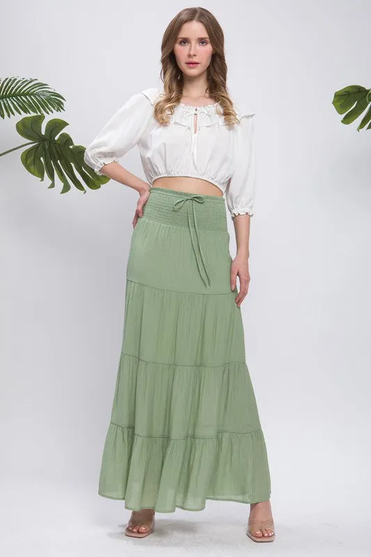 Green Smocked Maxi Skirt