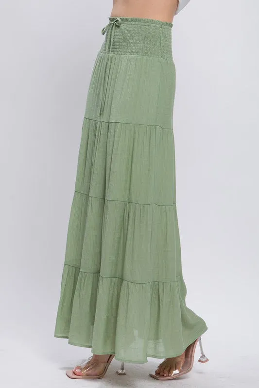 Green Smocked Maxi Skirt