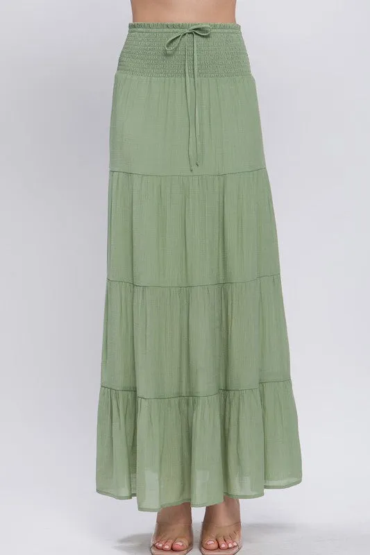 Green Smocked Maxi Skirt