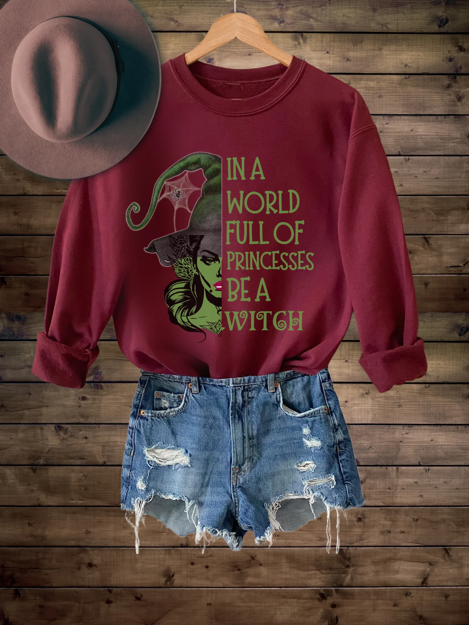 Halloween Women's Funny In A World Full of Princesses Be A Witch  Crewneck Sweatshirt, Funny Fall Shirt