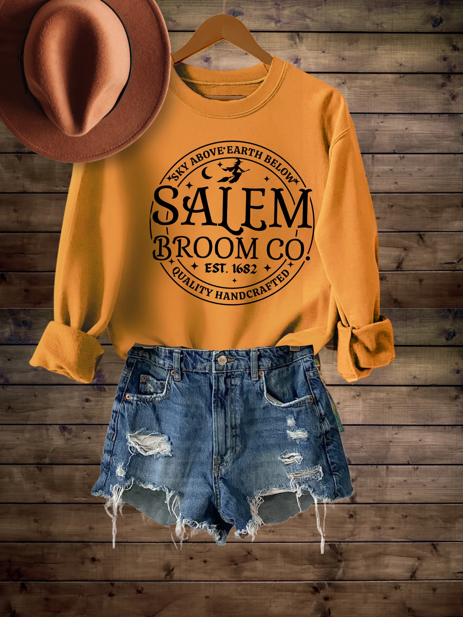 Halloween Women's Salem Broom Company Crewneck Sweatshirt, Funny Halloween Witch Shirt