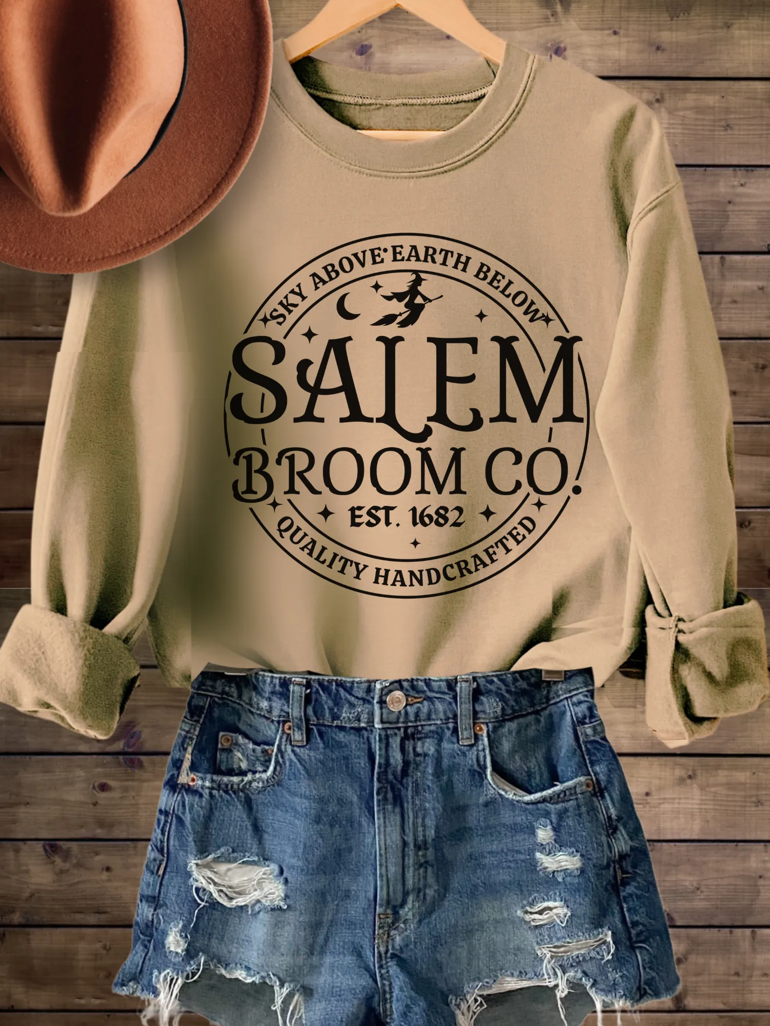 Halloween Women's Salem Broom Company Crewneck Sweatshirt, Funny Halloween Witch Shirt