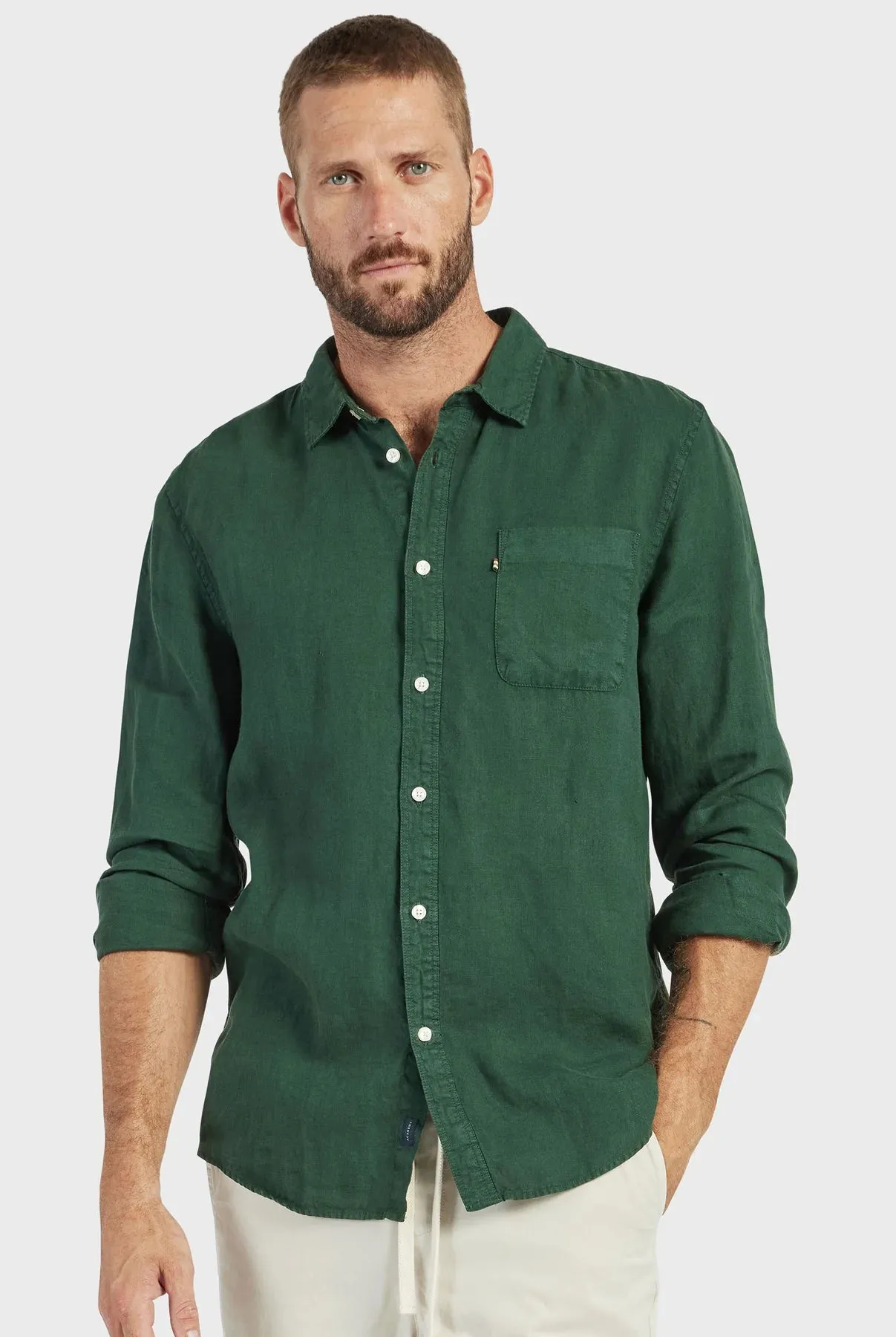 Hampton Linen Shirt in Sherwood Green