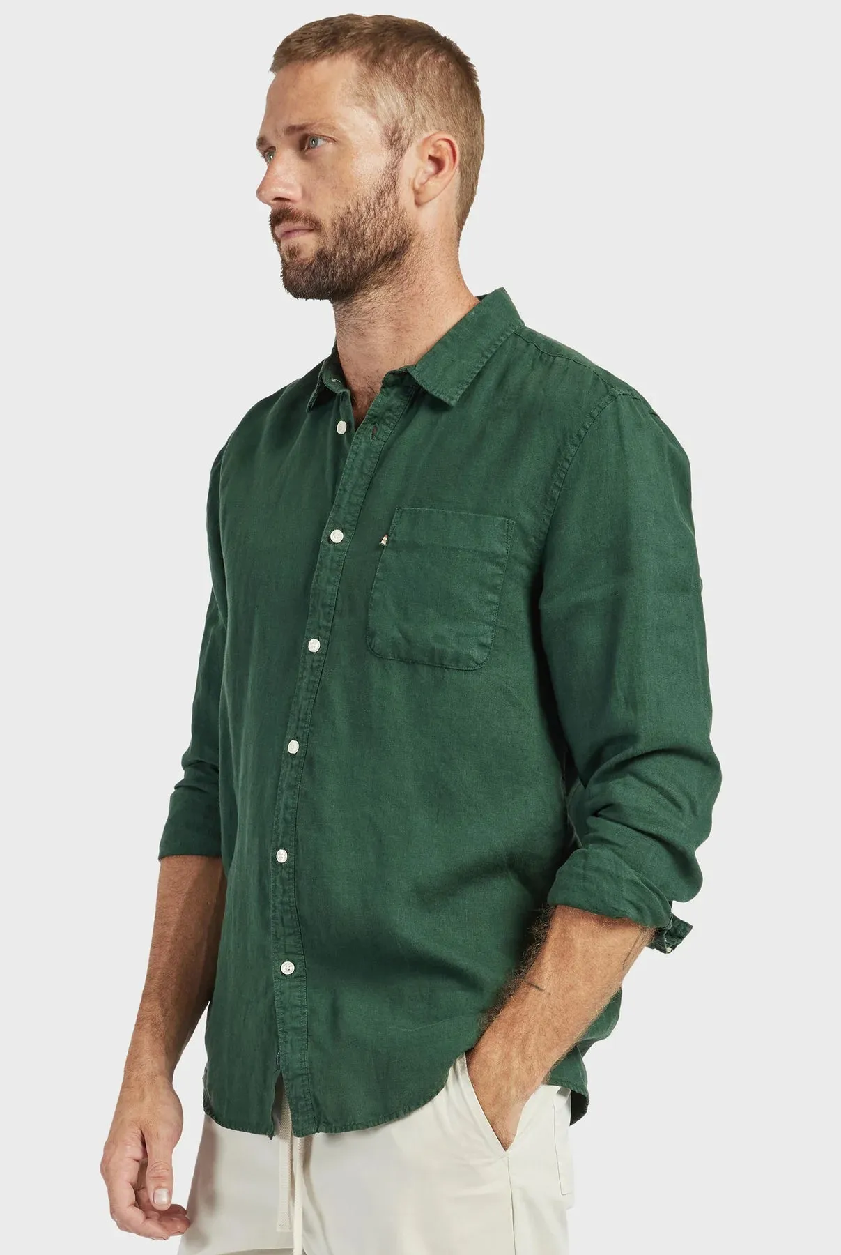 Hampton Linen Shirt in Sherwood Green