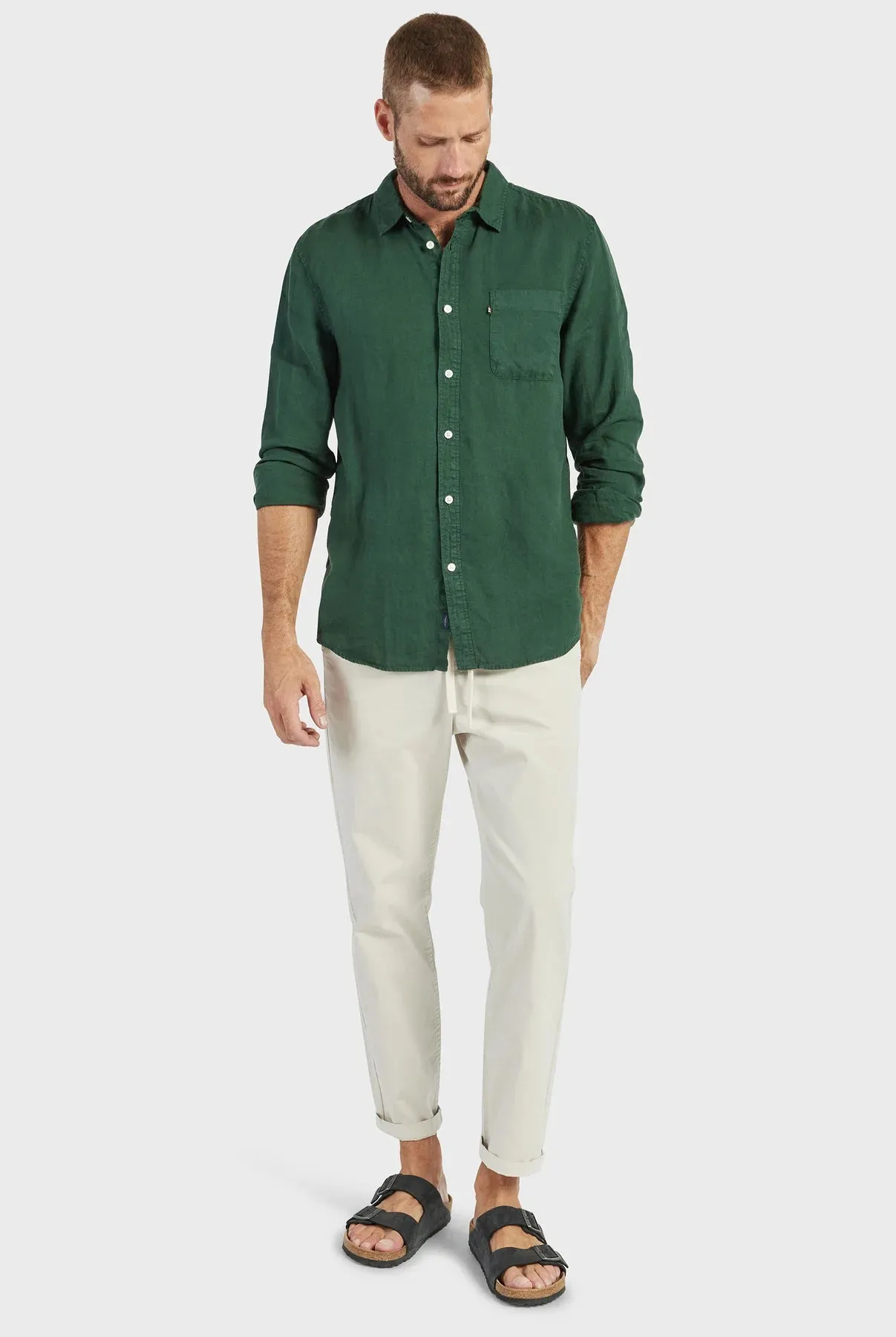 Hampton Linen Shirt in Sherwood Green