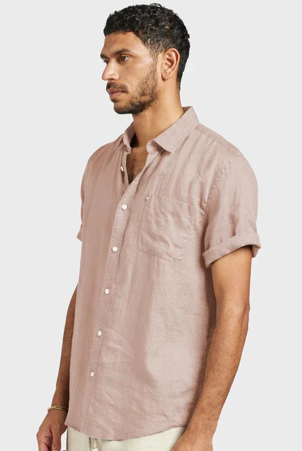 Hampton Linen Short Sleeve Shirt in Rosette Pink