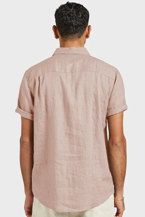 Hampton Linen Short Sleeve Shirt in Rosette Pink