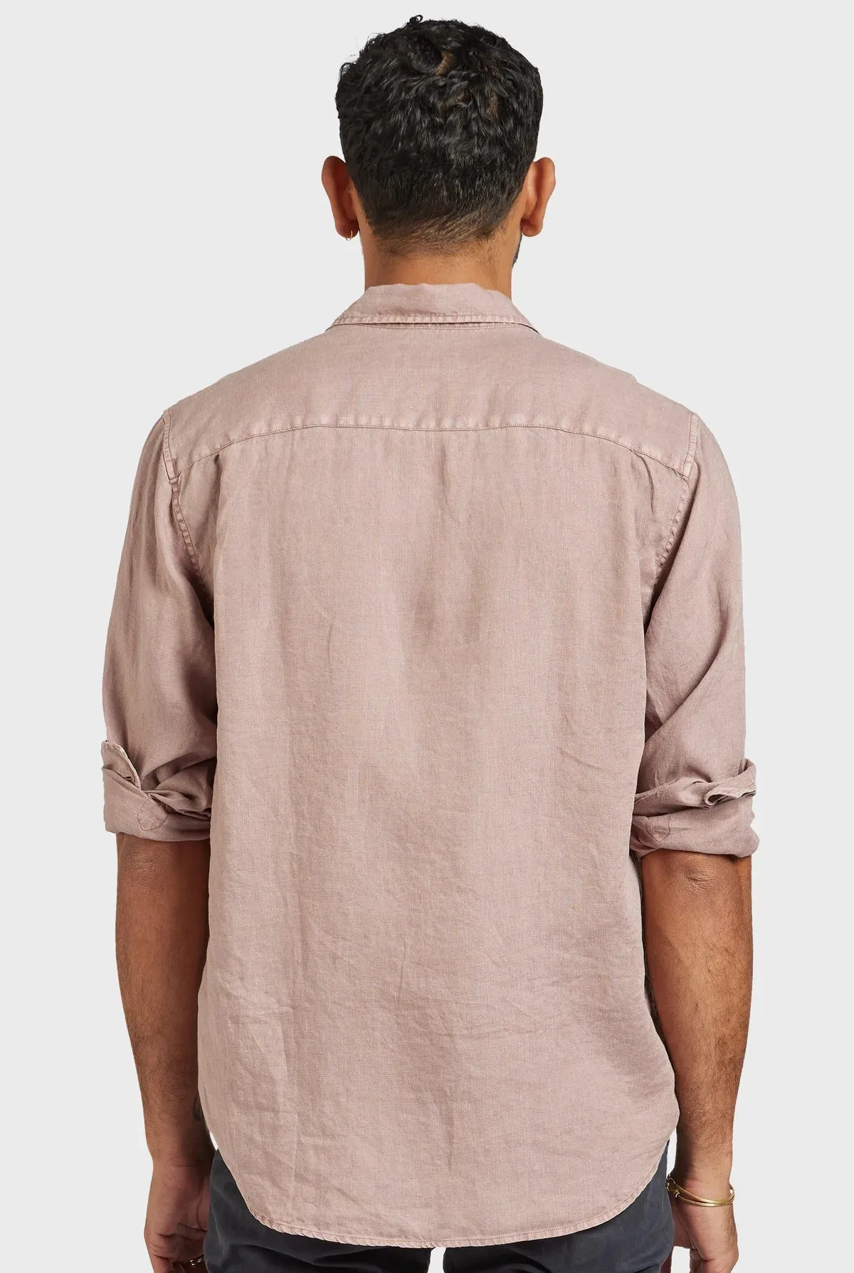 Hampton L/S Linen Shirt in Rosette Pink