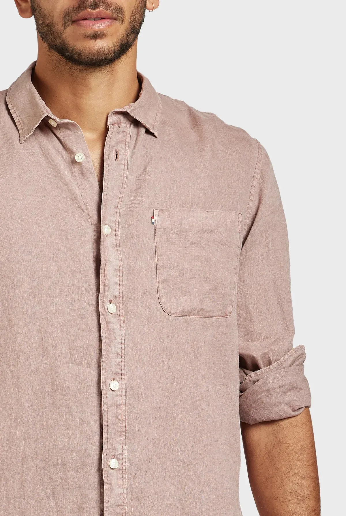 Hampton L/S Linen Shirt in Rosette Pink