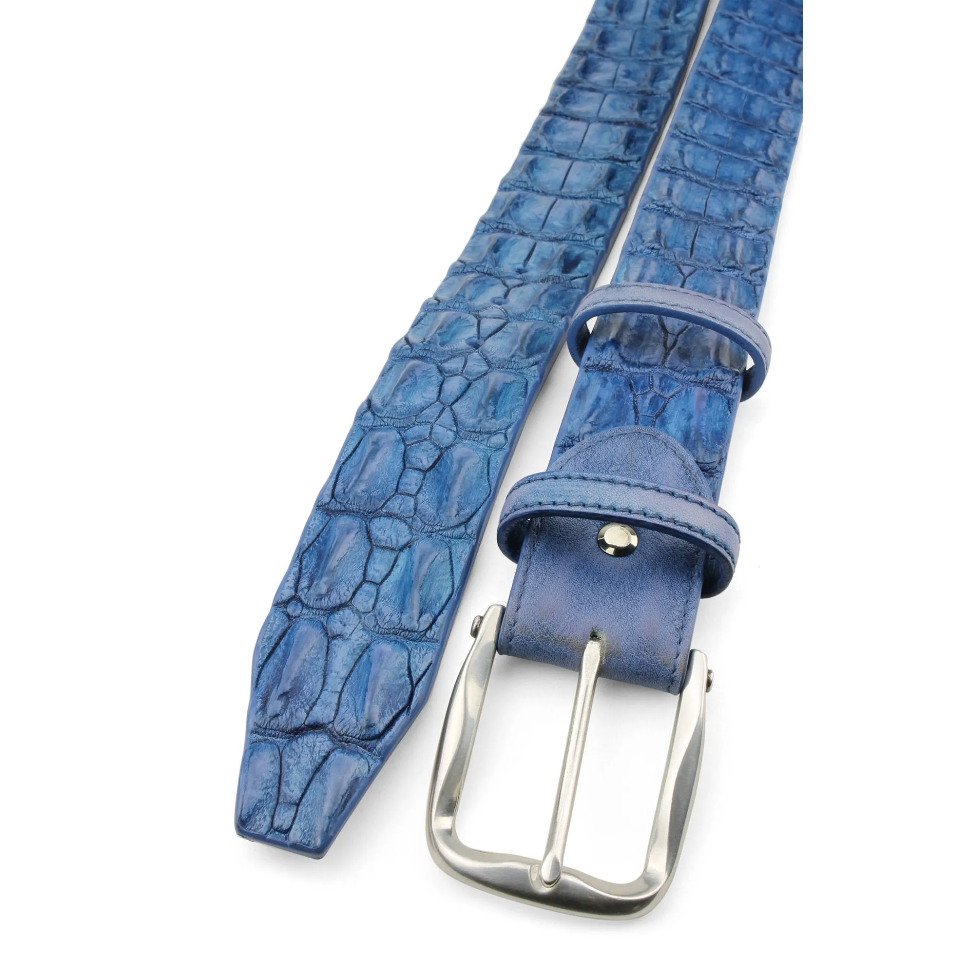 Hand painted Wedgewood Blue Porosus Crocodile Back Belt