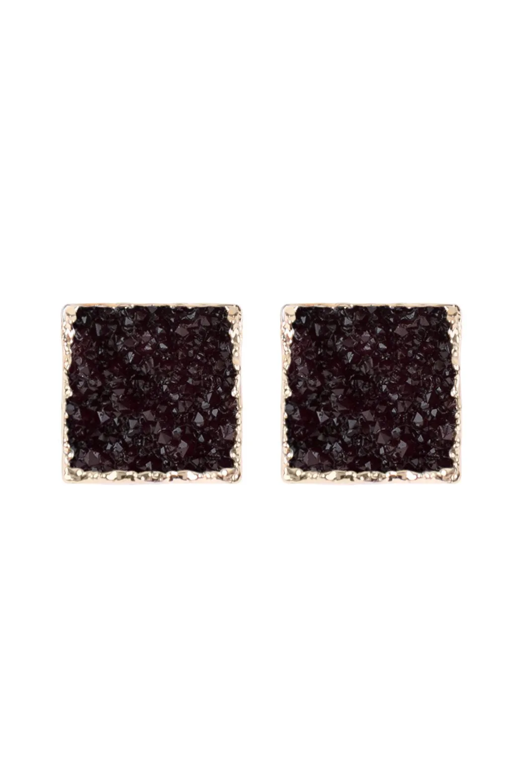 Hde2939 - Square Druzy Stone Stud Earrings