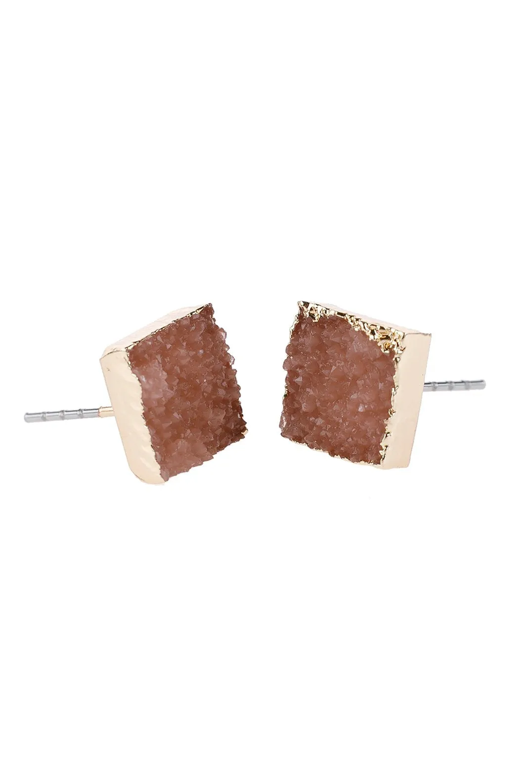 Hde2939 - Square Druzy Stone Stud Earrings