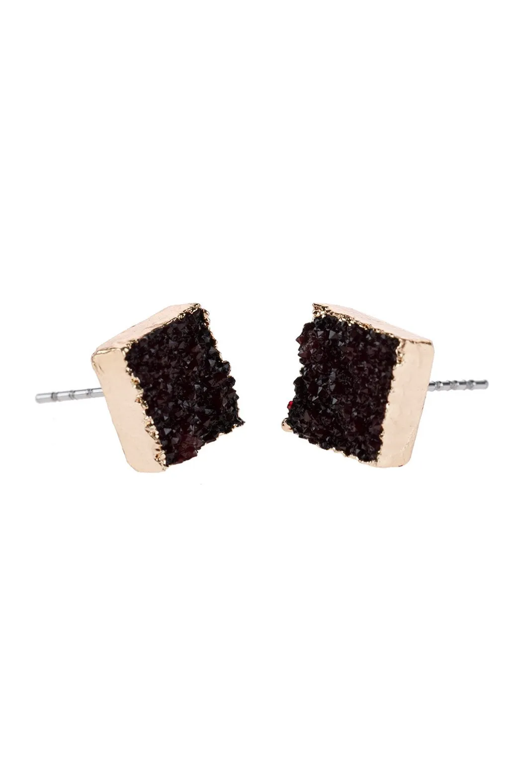 Hde2939 - Square Druzy Stone Stud Earrings