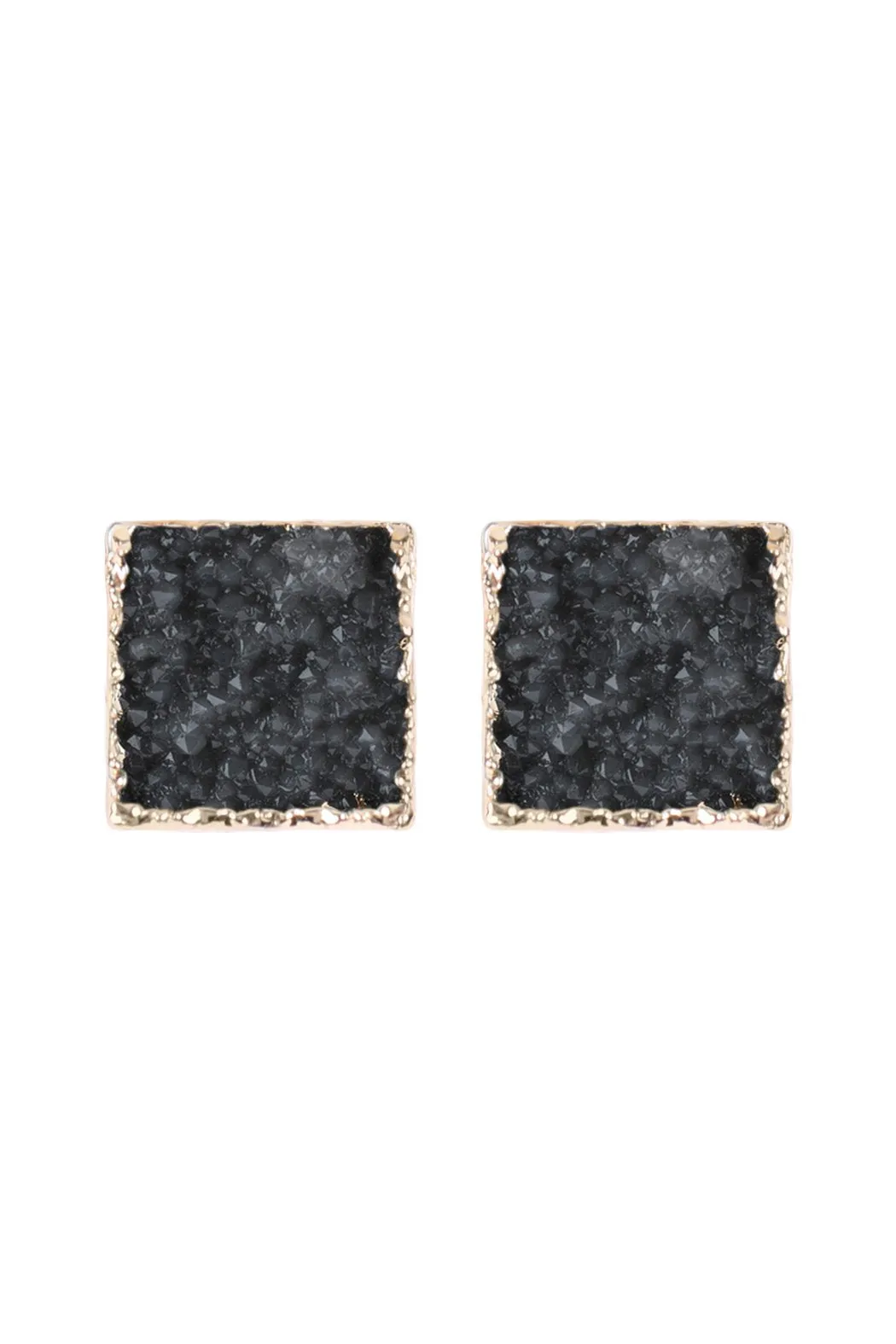 Hde2939 - Square Druzy Stone Stud Earrings