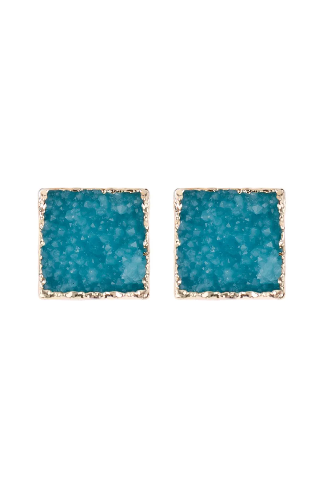 Hde2939 - Square Druzy Stone Stud Earrings