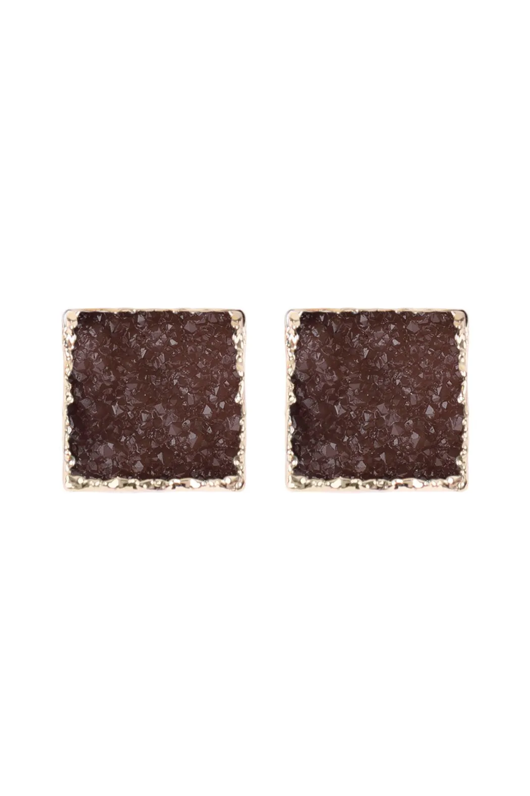 Hde2939 - Square Druzy Stone Stud Earrings