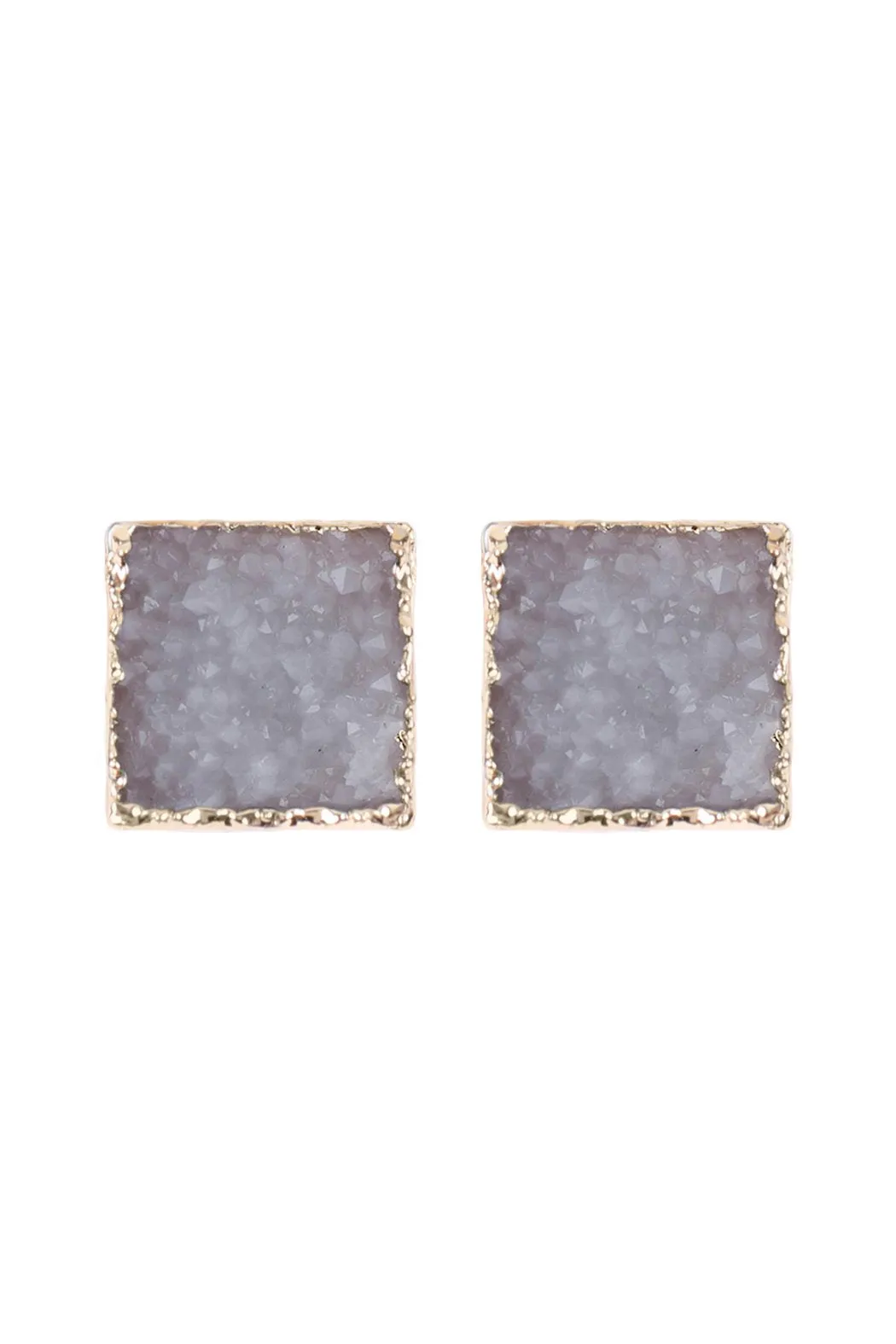 Hde2939 - Square Druzy Stone Stud Earrings