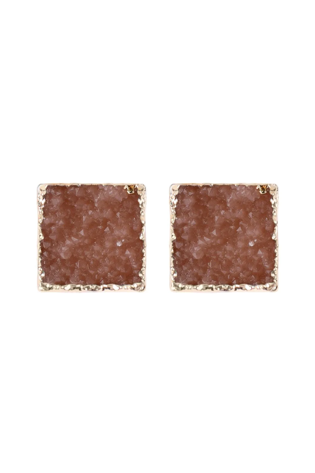 Hde2939 - Square Druzy Stone Stud Earrings