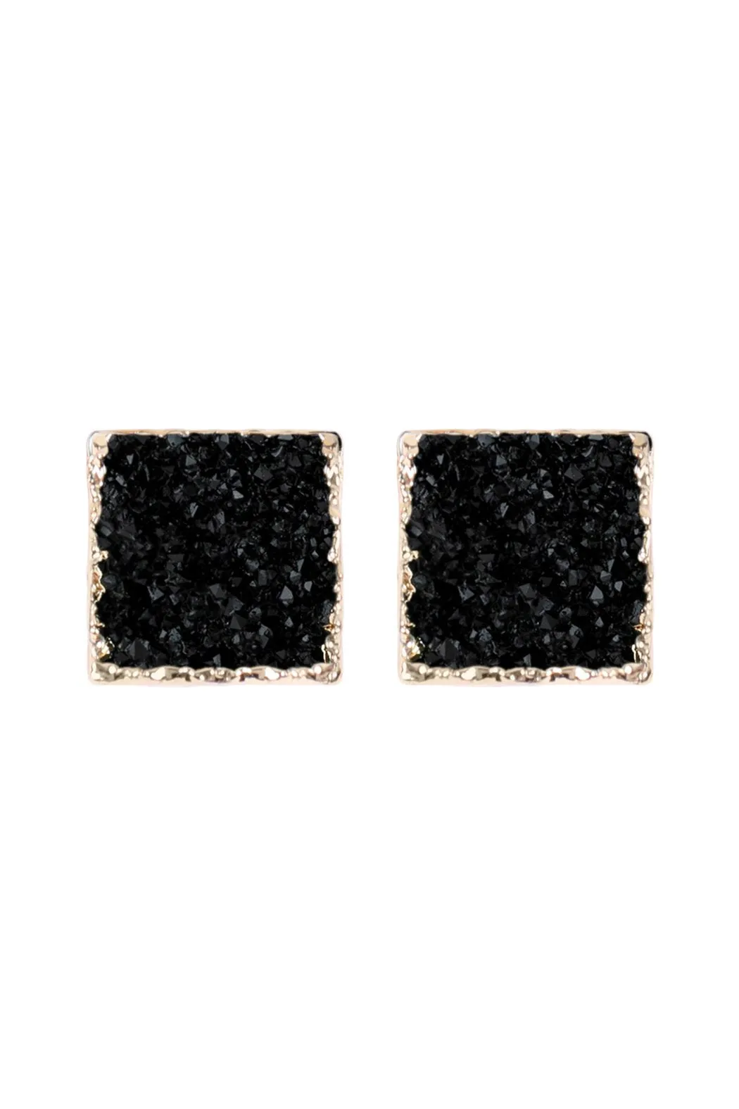 Hde2939 - Square Druzy Stone Stud Earrings