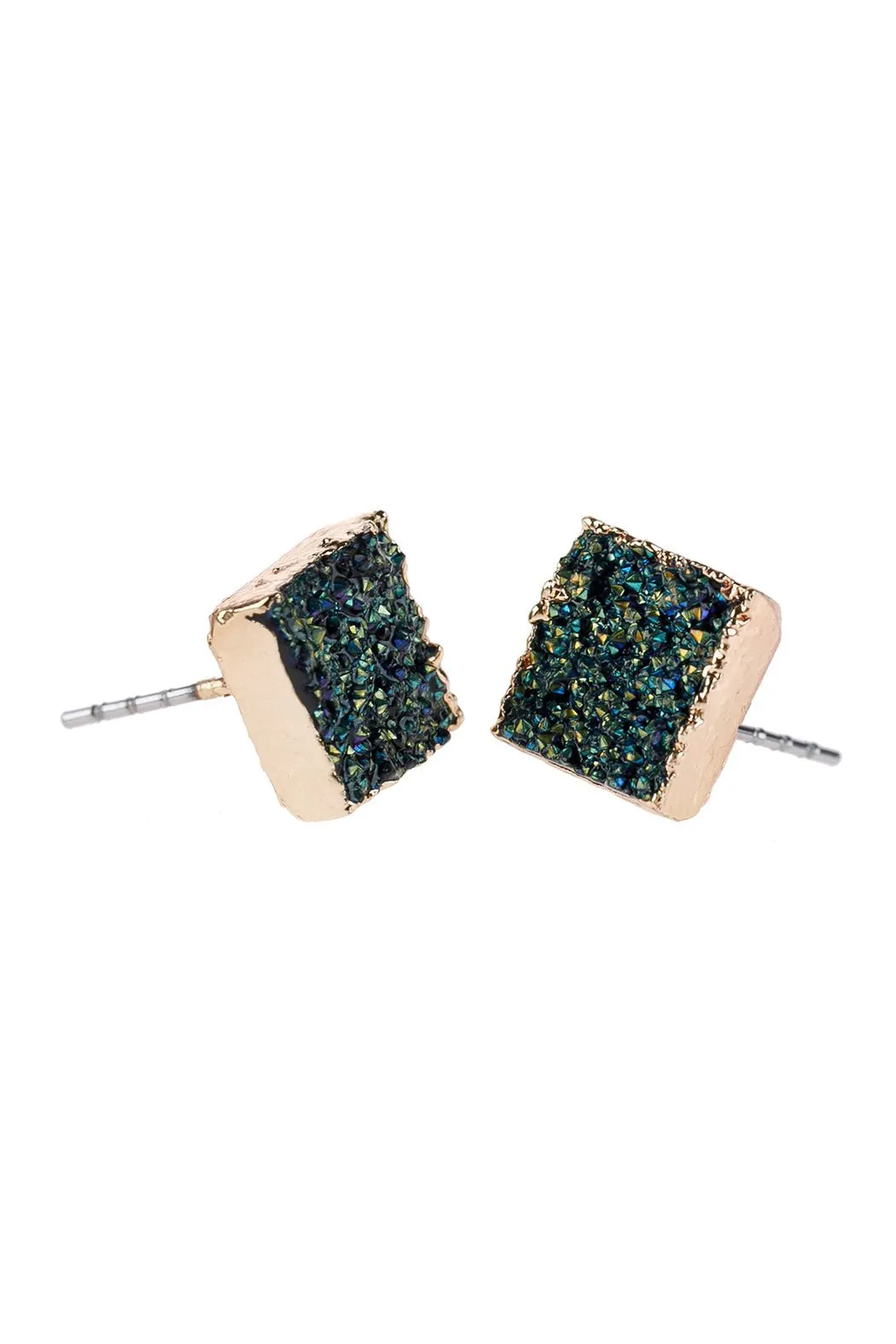 Hde2939 - Square Druzy Stone Stud Earrings