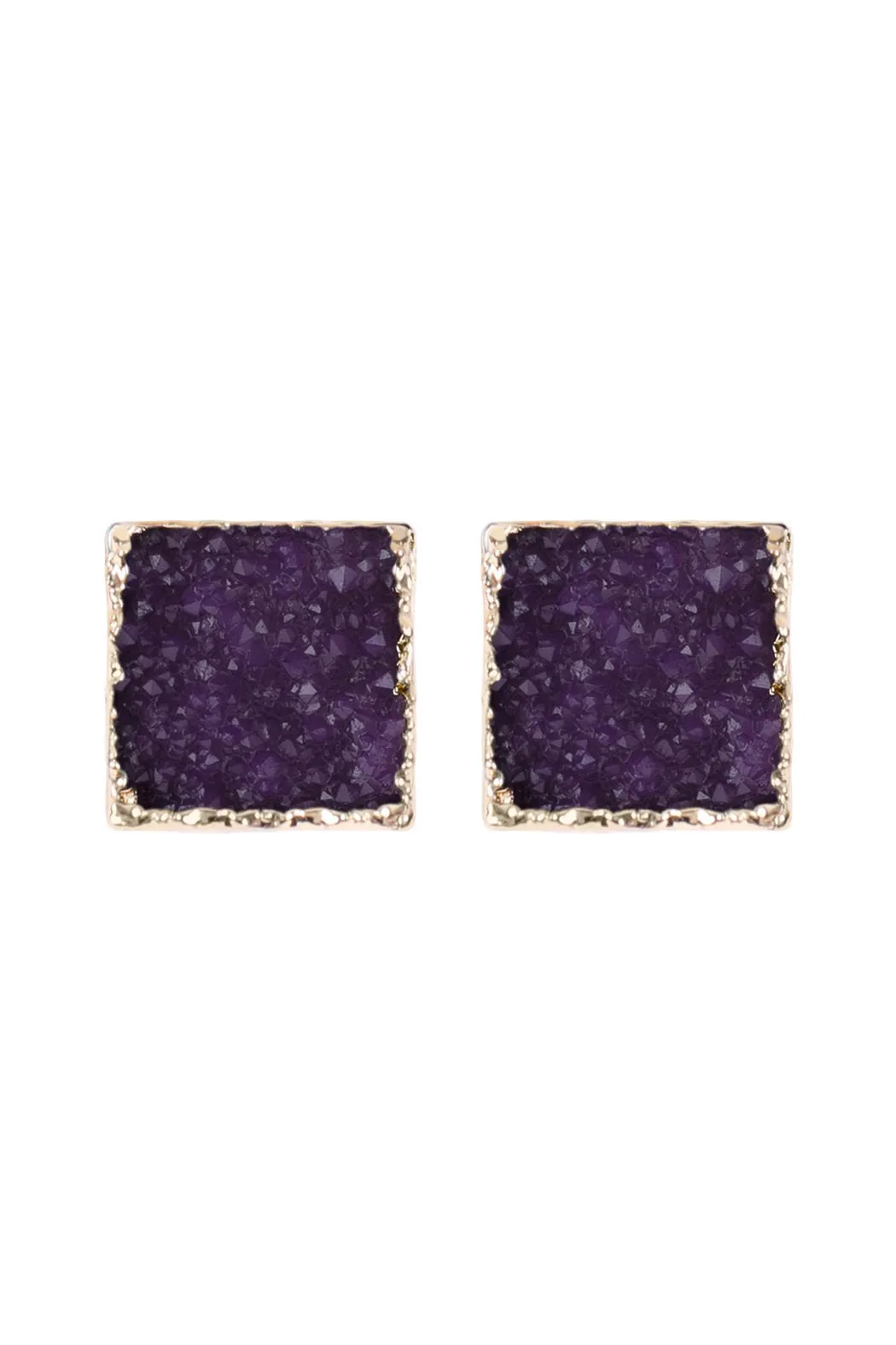 Hde2939 - Square Druzy Stone Stud Earrings